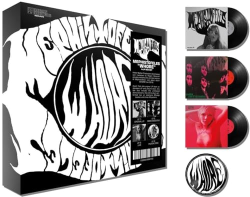 Black and white vinyl box set with demonic imagery and four records.