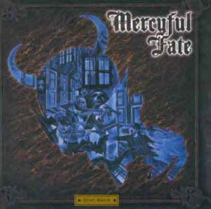 Mercyful Fate "Dead Again" CD cover: dark fantasy cityscape with a crescent moon.