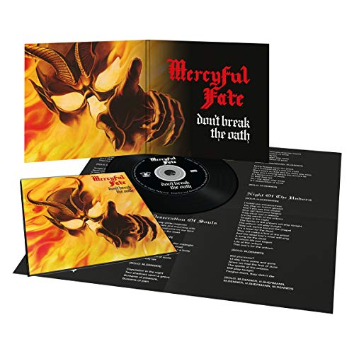 Don't Break The Oath" vinyl record and booklet with fiery, demonic imagery.