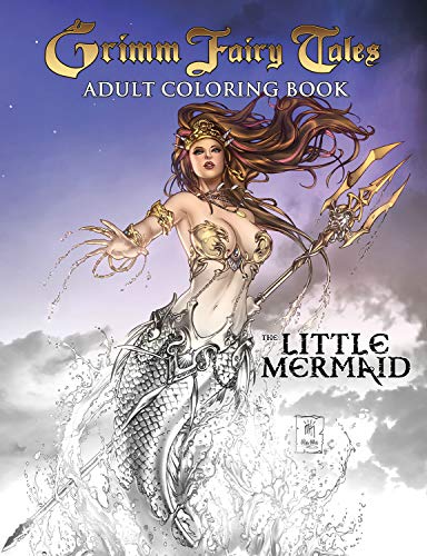 Line art cover of "Grimm Fairy Tales: The Little Mermaid" coloring book.