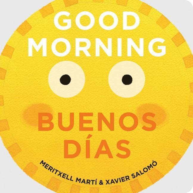 Yellow circular book cover with text “Good Morning” and “Buenos Dias”.