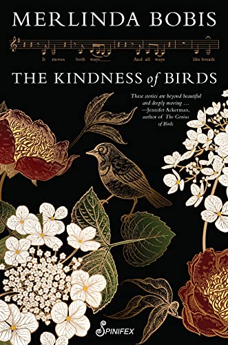 Book cover: dark background with bird, flowers, and musical notes.
