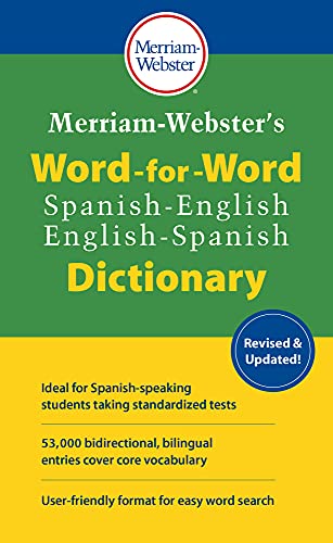 Cover of Merriam-Webster’s Word-for-Word Spanish-English dictionary, green and blue.
