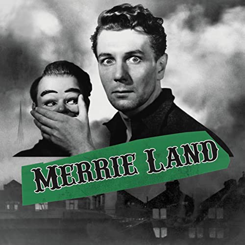 Black and white film poster for "Merrie Land" featuring two surprised men.
