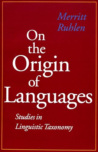 Red book cover with white text: “On the Origin of Languages.”