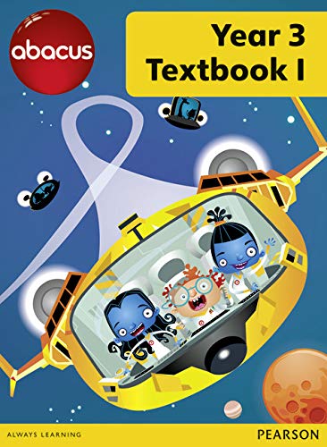 Abacus" Year 3 textbook cover with children in a yellow spaceship.