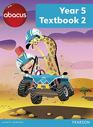 Year 5 maths textbook cover with cartoon giraffe and off-road vehicle.