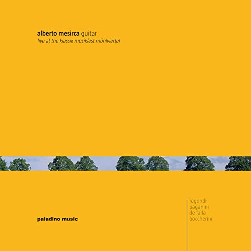 Yellow CD cover with trees and text listing composers and artist.