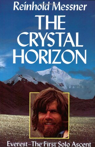 Book cover: āThe Crystal Horizonā with Reinhold Messnerās portrait and Everest.
