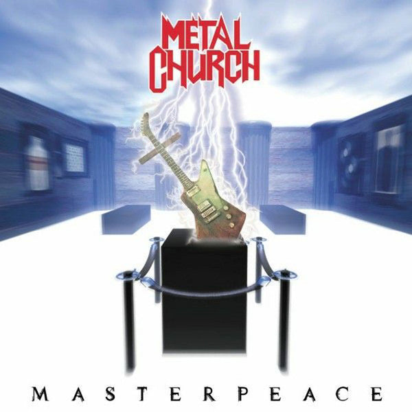 Metal Church "Masterpeace" CD cover: electric guitar before a church facade.