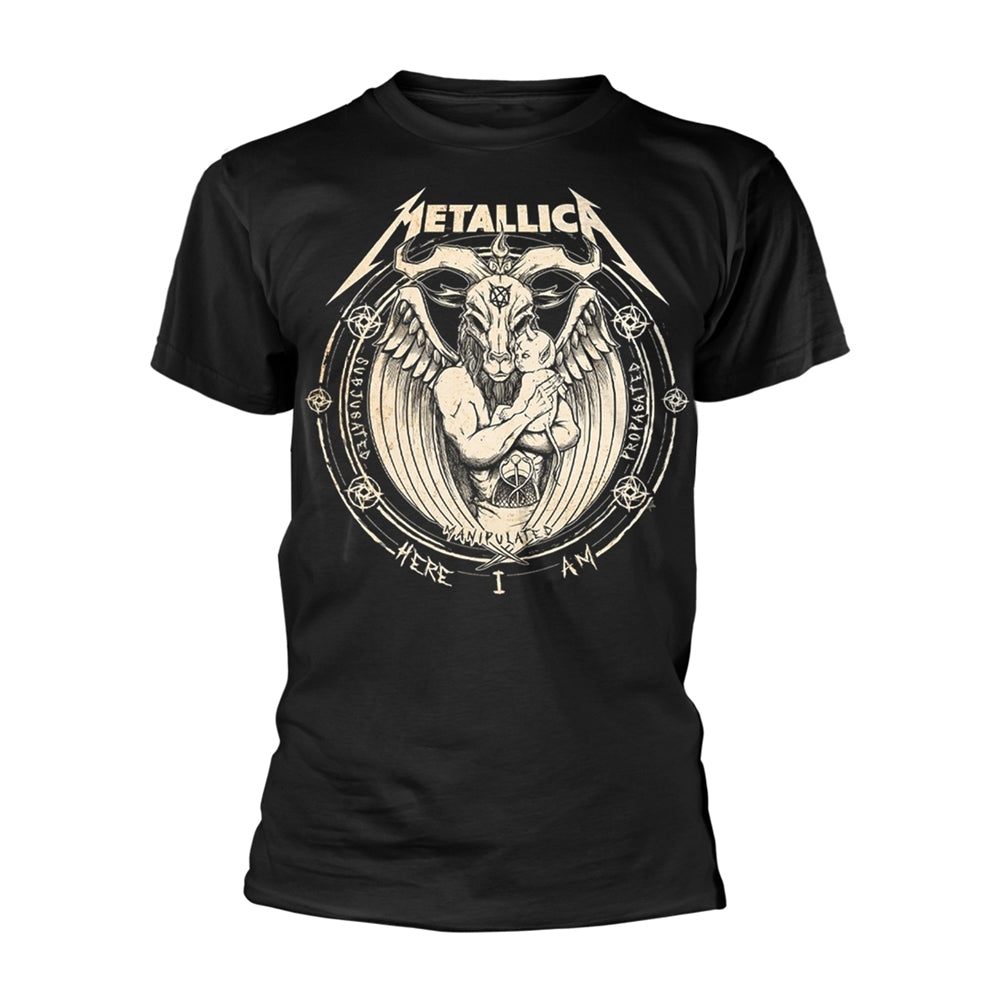 Black t-shirt with Metallica logo and demonic figure design.