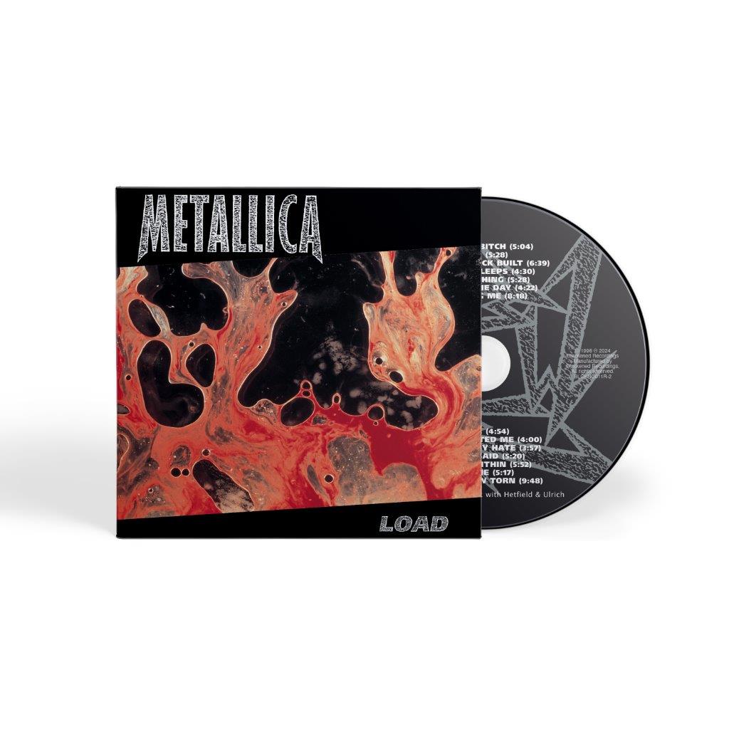 Metallica “Load” remastered CD with abstract red and black cover art.