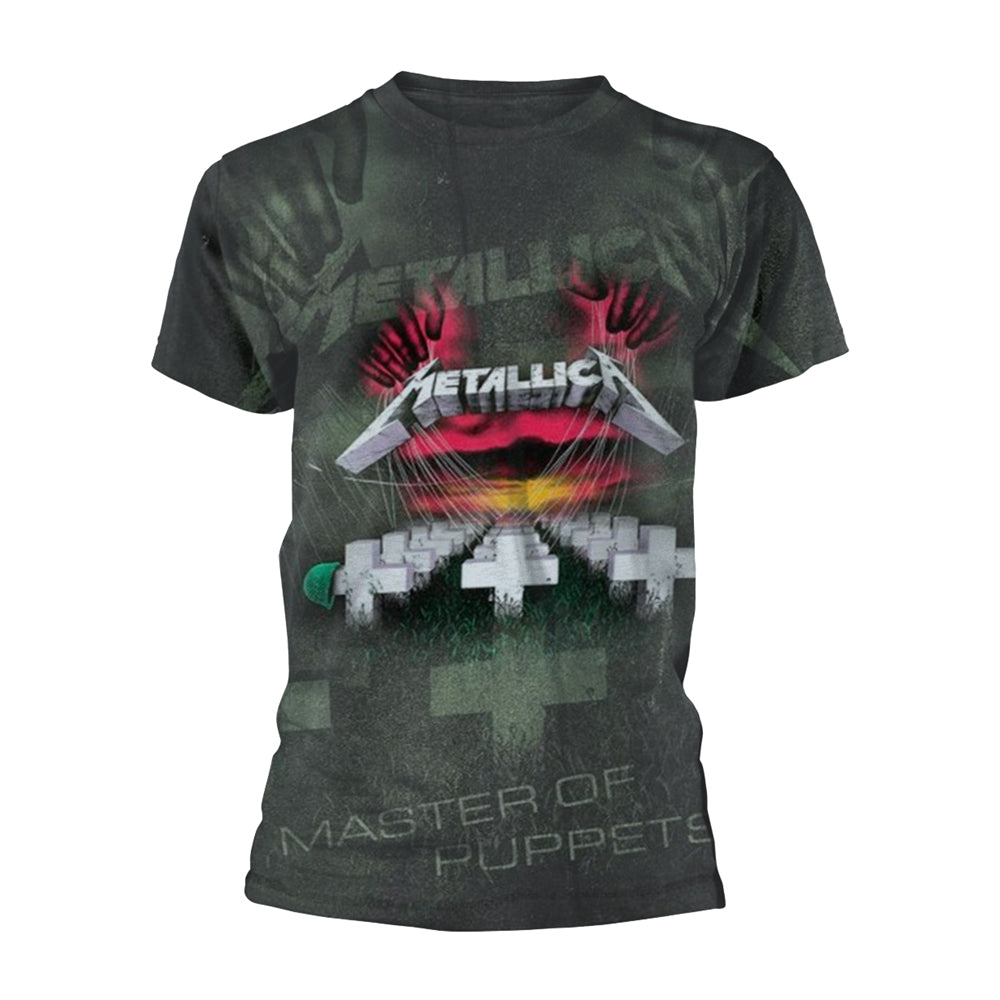 Charcoal t-shirt with allover print of Metallicaās āMaster of Puppetsā album cover.