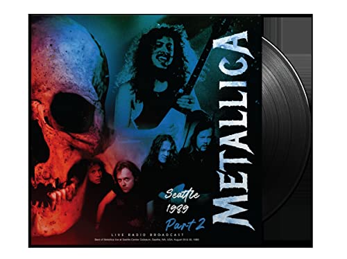 Metallica album cover with skull imagery and vinyl record beside it.