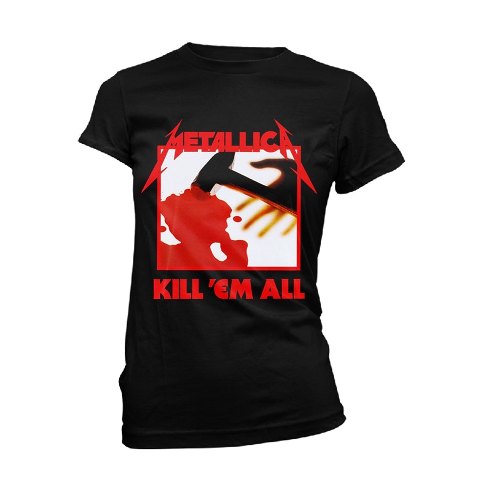 Black women's t-shirt with Metallica “Kill ‘Em All” album artwork.