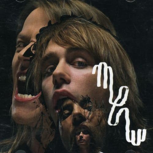 Collage of distorted faces and the band name "Mew" in white script.