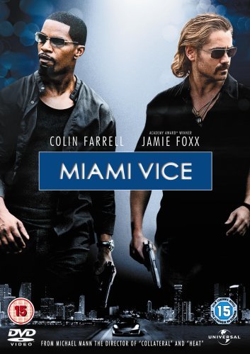Miami Vice DVD cover featuring Colin Farrell and Jamie Foxx in sunglasses.
