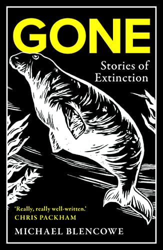 Book cover for Gone featuring a black and white woodcut illustration of a dugong.