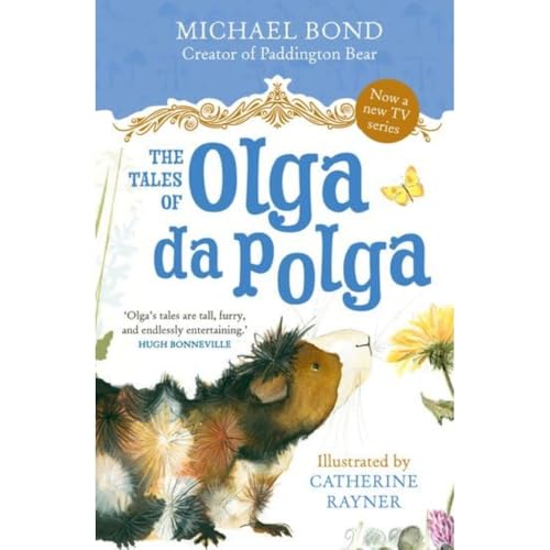Book cover for The Tales of Olga da Polga featuring a fluffy guinea pig illustration.