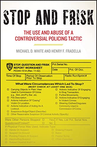 Book cover: "Stop and Frisk" with a yellow form background and red text.