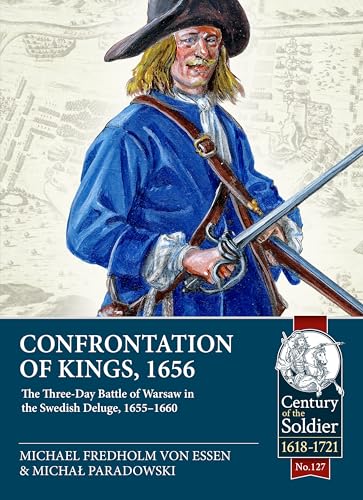 17th-century soldier in blue coat with sword, book cover illustration.