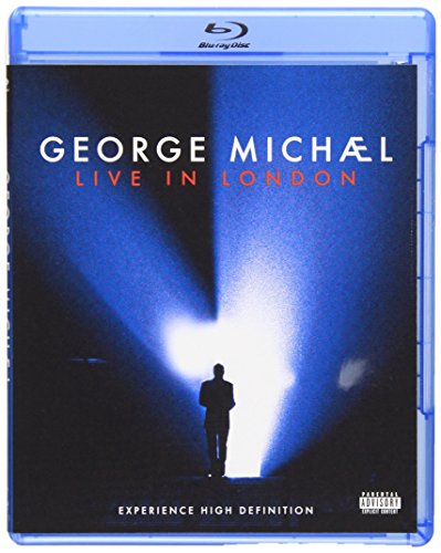 Blu-ray cover for George Michael's "Live In London" concert, featuring a silhouetted figure.