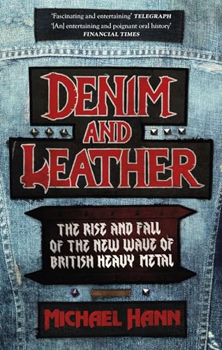 Book cover: "Denim and Leather" with studded, patch-like lettering.