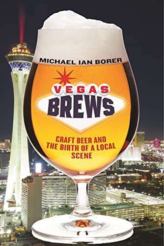 Book cover: beer glass with “Vegas Brews” title, city skyline backdrop.