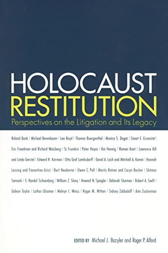 Book cover: "Holocaust Restitution" with white text on a dark blue background.