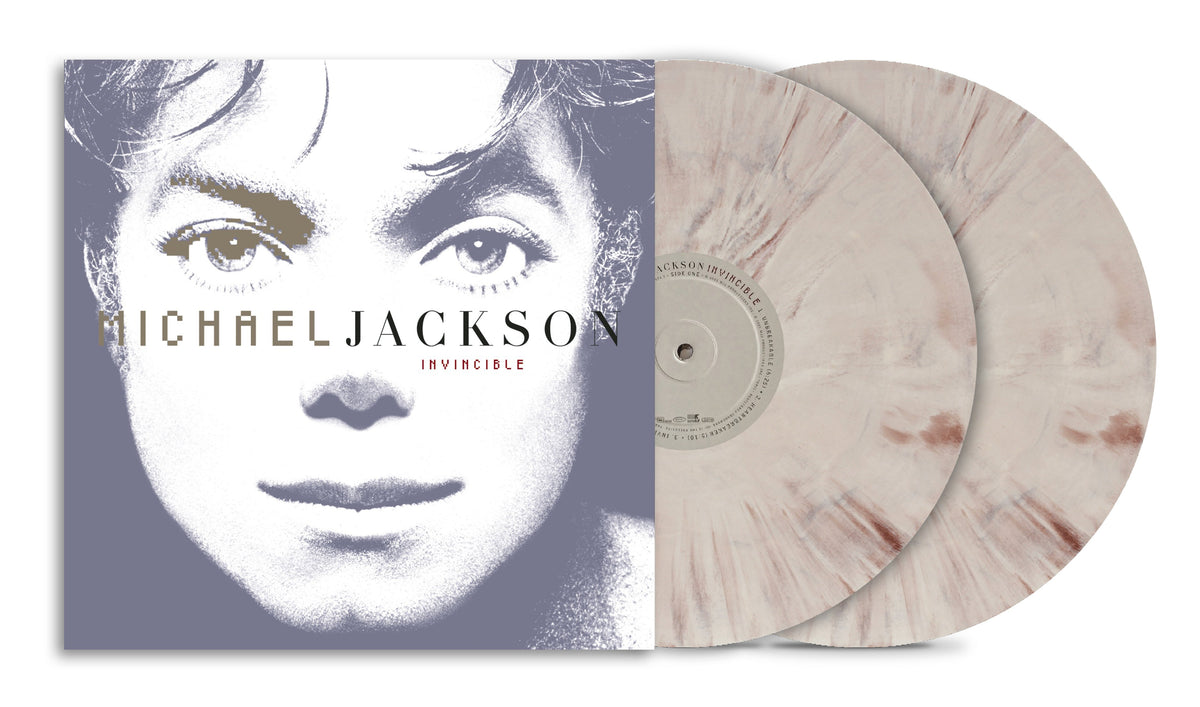 Michael Jackson’s “Invincible” marble vinyl LP with portrait cover art.