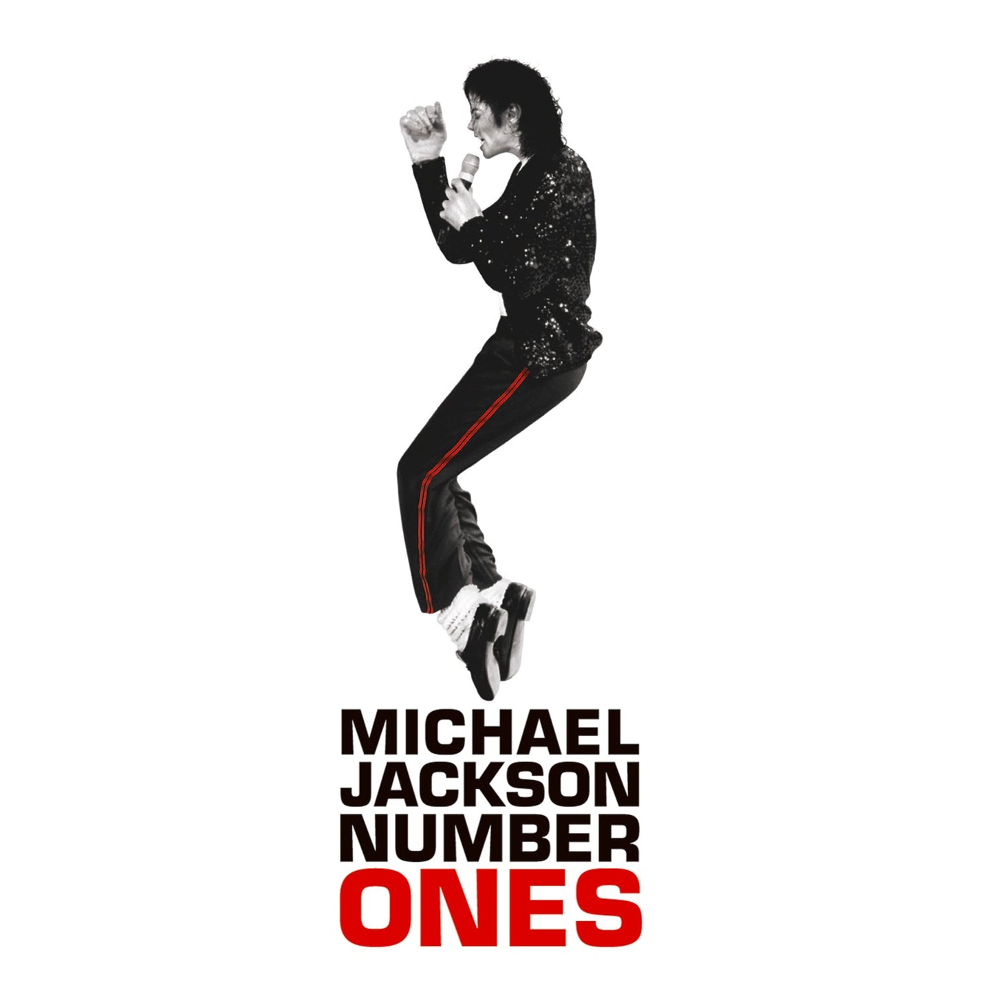 Michael Jackson dancing on the Number Ones album cover against a white background.