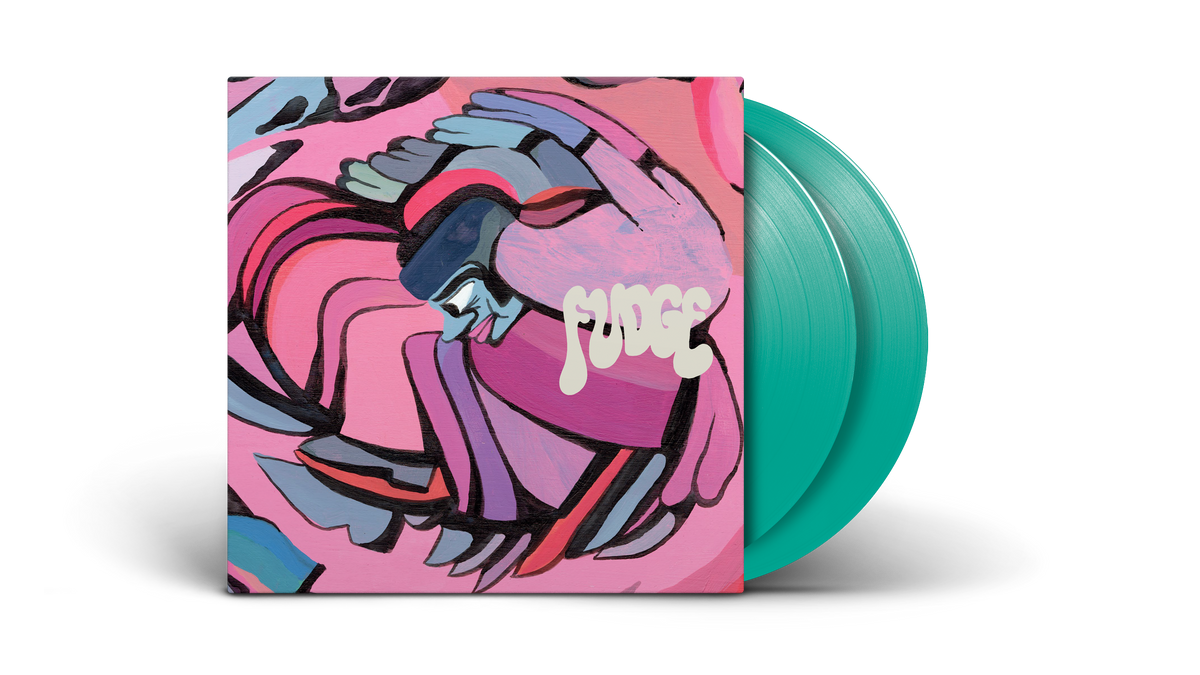Michael Kiwanuka’s “FUDGE” album cover and two mint green vinyl records.