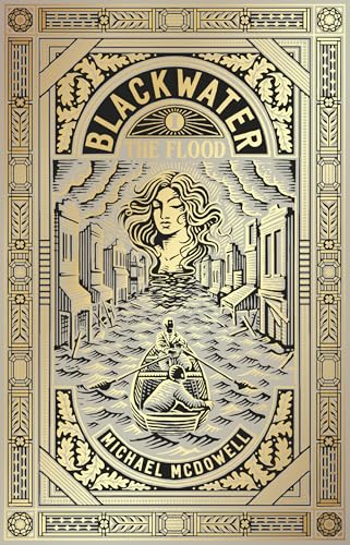 Gold-toned book cover depicting a flooded city and woman’s face.