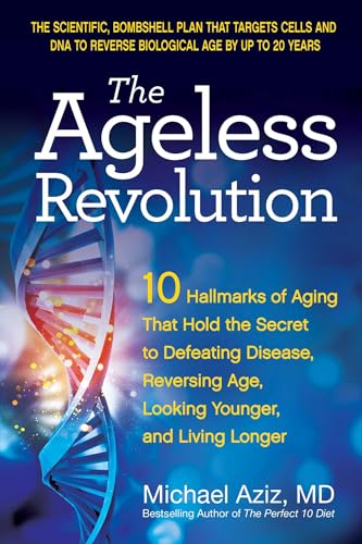 Book cover: "The Ageless Revolution" with DNA helix and text details.