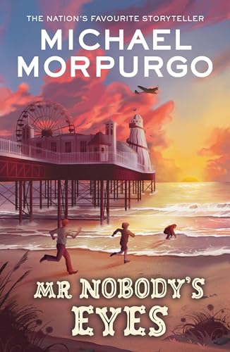 Book cover showing children running on a beach toward a pier at sunset.