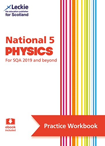 National 5 Physics practice workbook cover with colorful stripes.