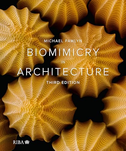 Book cover: “Biomimicry in Architecture” with a textured, golden floral design.