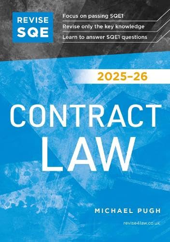 Front cover of the Revise SQE Contract Law 2025/26 revision guide by Michael Pugh.