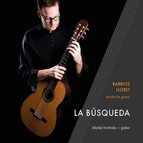 Michal Svoboda playing classical guitar, album cover for "La Busqueda".