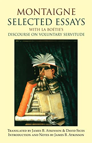 Book cover: “Montaigne: Selected Essays” with a portrait made of books.