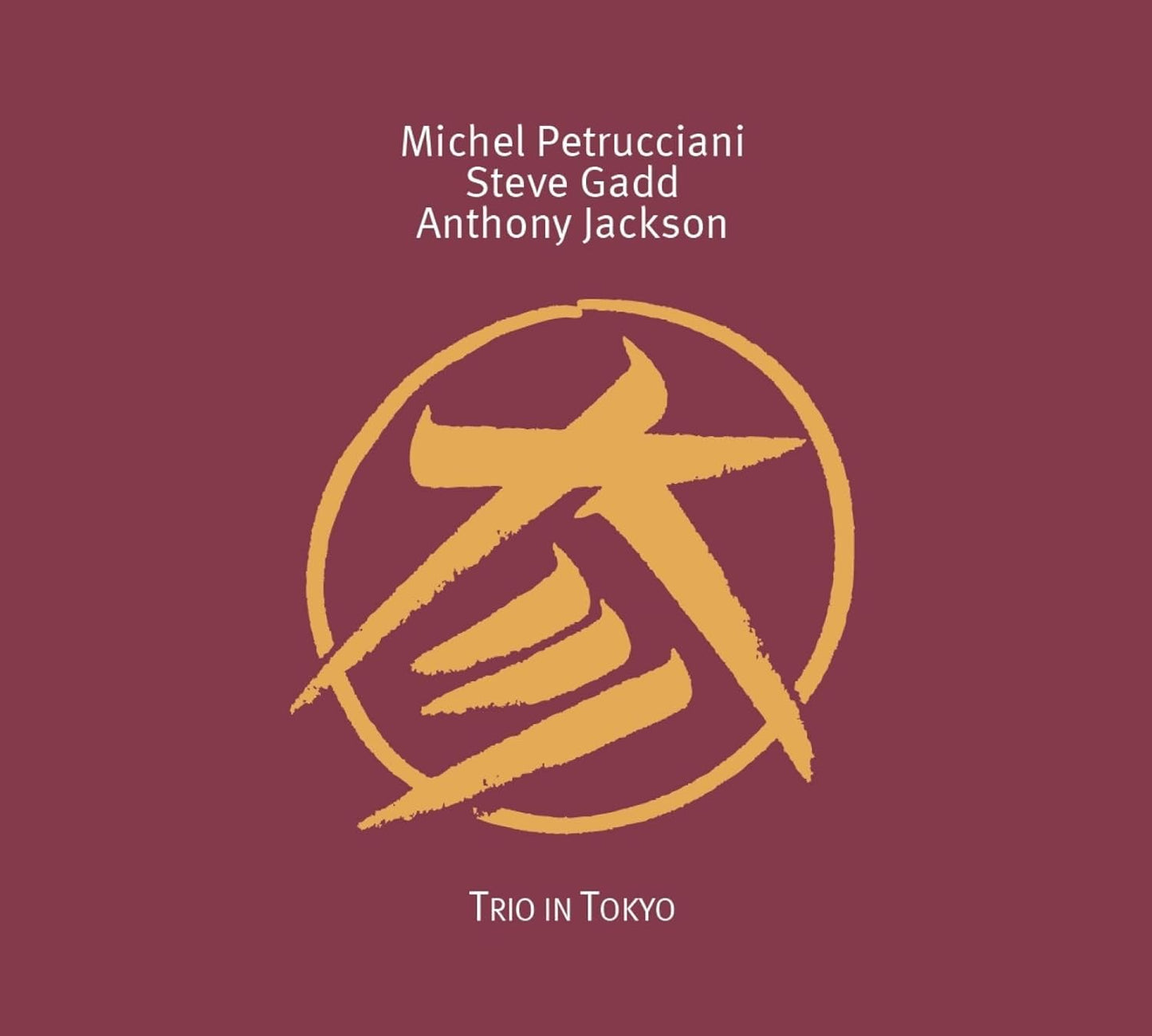 Red album cover with gold Japanese symbol and artist/title text.
