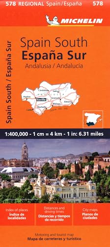 Michelin regional map of Andalucia, Spain, with city view and scale.