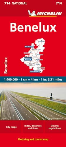 Red Michelin Benelux road map with country outlines and highway image.