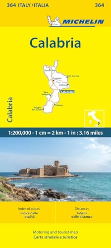 Yellow Michelin map of Calabria, Italy, with coastal image at bottom.