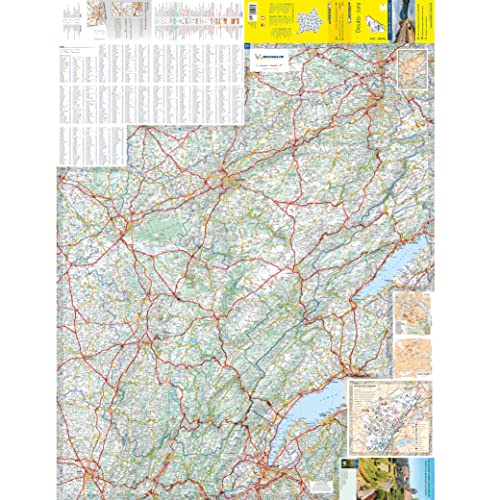 Folded Michelin map of Doubs, Jura region with roads and terrain details.
