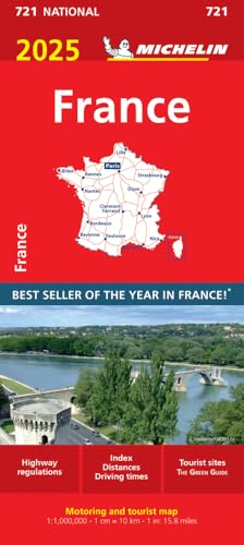 Red Michelin map of France 2025 with a landscape photo below.