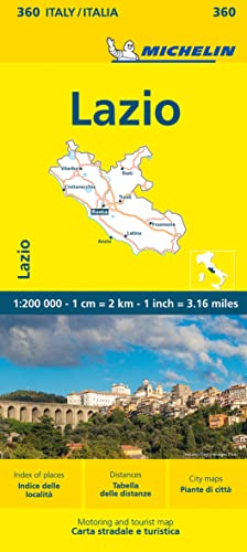 Yellow Michelin map of Lazio, Italy, with a coastal landscape below.