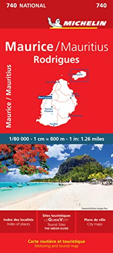 Red Michelin map cover of Mauritius and Rodrigues with island detail.