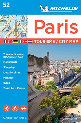 Paris Michelin city map cover with Eiffel Tower and Notre Dame imagery.