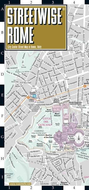 Detailed, laminated street map of Rome, Italy, with street names and landmarks.